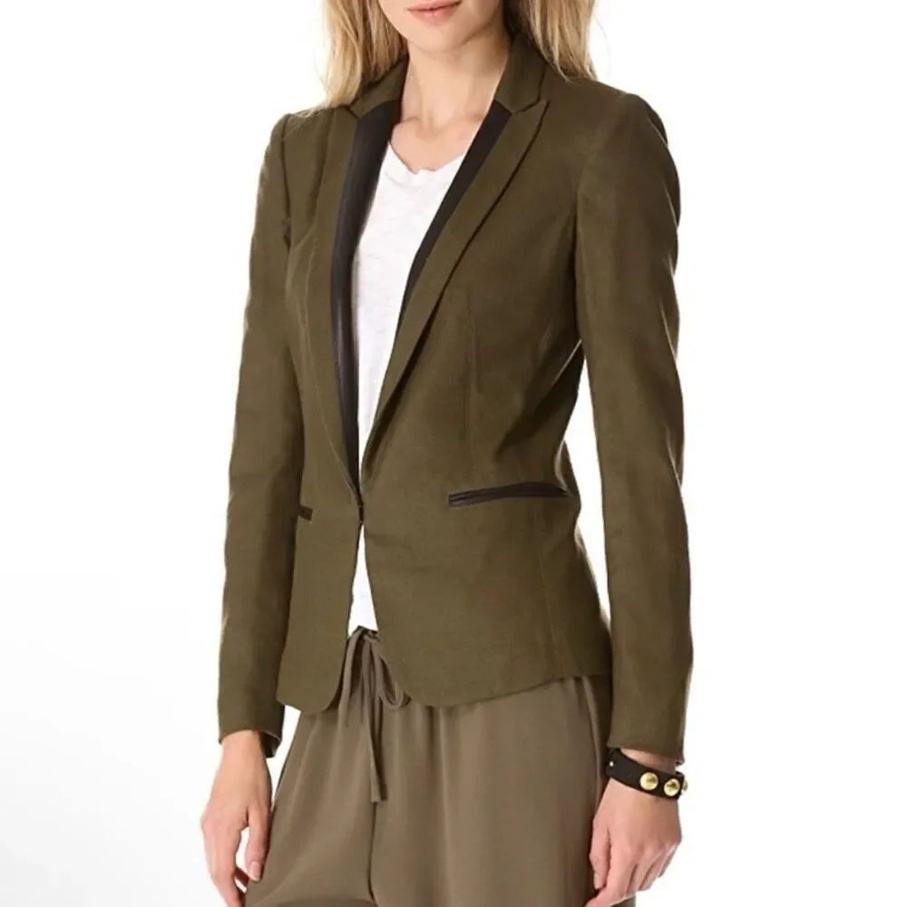 Rag & Bone ‘Lorimer’ Wool Blend Blazer Jacket in Moss Green & Black Size 8
